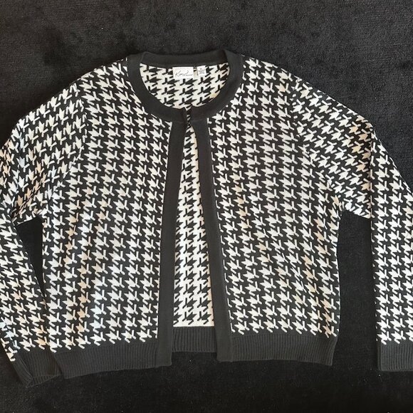 Kim Rogers Houndstooth Black & White Cardigan Sweater-Crew Neck Clip Closure- XL - Picture 1 of 3